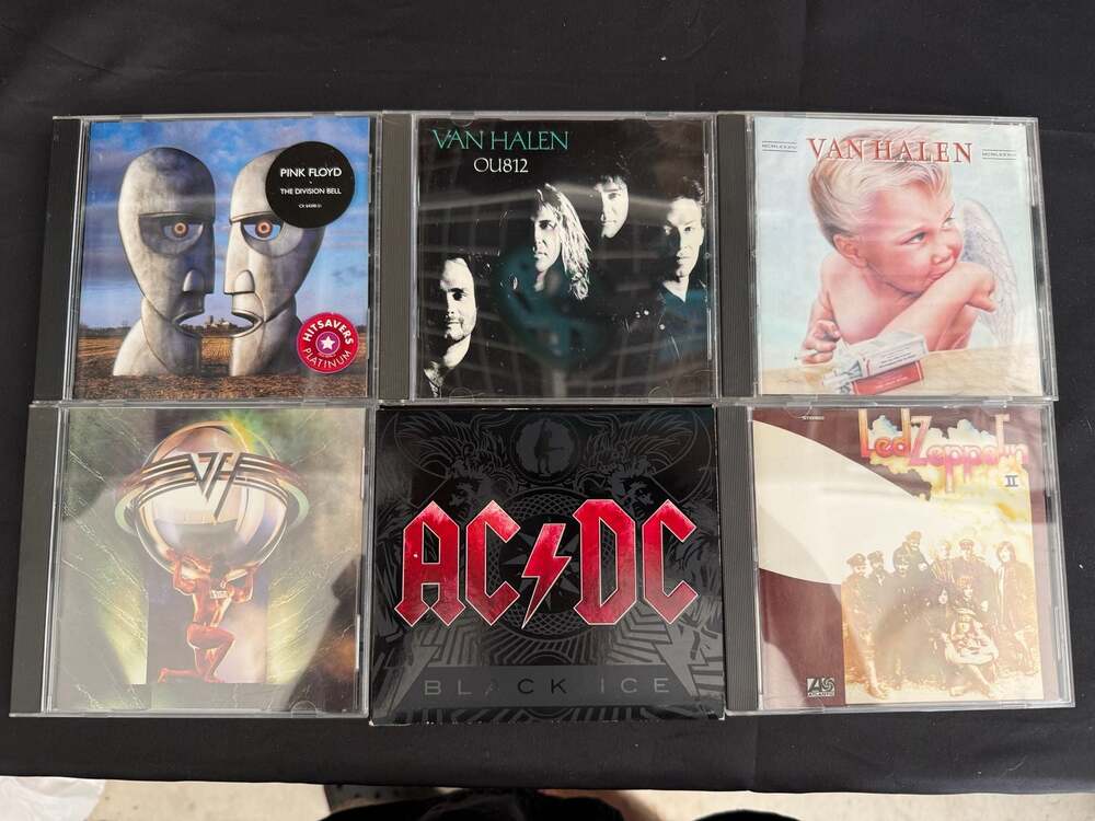Set of 6 Classic Rock CDs including Van Halen, Pink Floyd, Led Zeppelin, and AC/